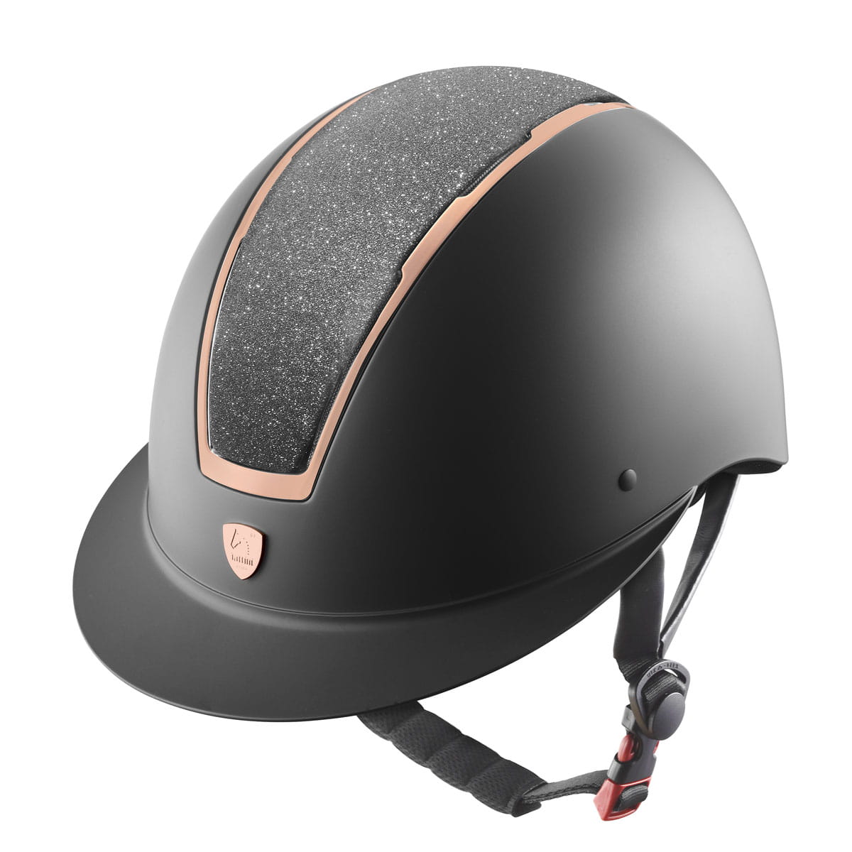 Kask z szerokim daszkiem z elementami w kolorze różowego złota Black Tattini - Cavalo